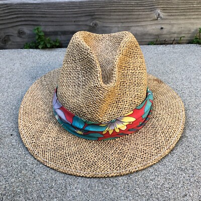 Vintage DUCKSTER Fedora Hat Men's One Size Floral Band Cap Beige Woven USA