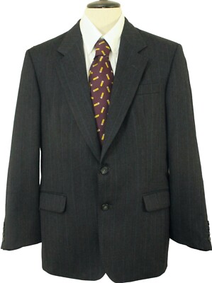 VINTAGE BRITISH DAKS HERREN 40R GRAU GESTREIFT ANZUG JACKE