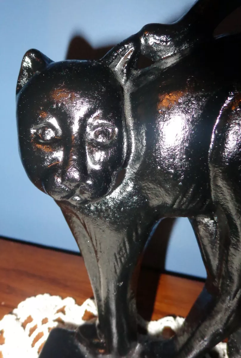 2 Vintage Halloween Arched Back Black Scaredy Cat Cast Iron Metal Bookends  RARE