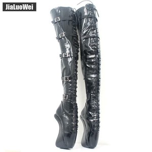heelless thigh high boots
