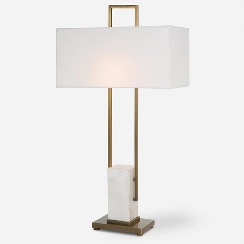 Modern Minimalist White Marble Rectangles Table Lamp 35 in Geometric Blocks Gold - Picture 1 of 8