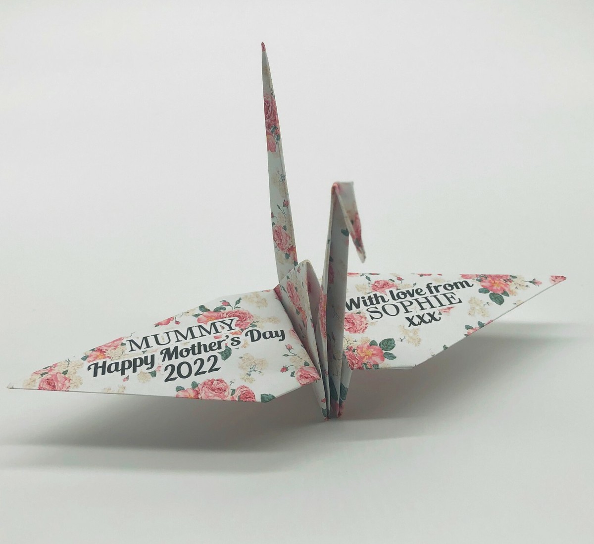 Personalised Mothers Day Card Origami Folded Paper Crane Keepsake