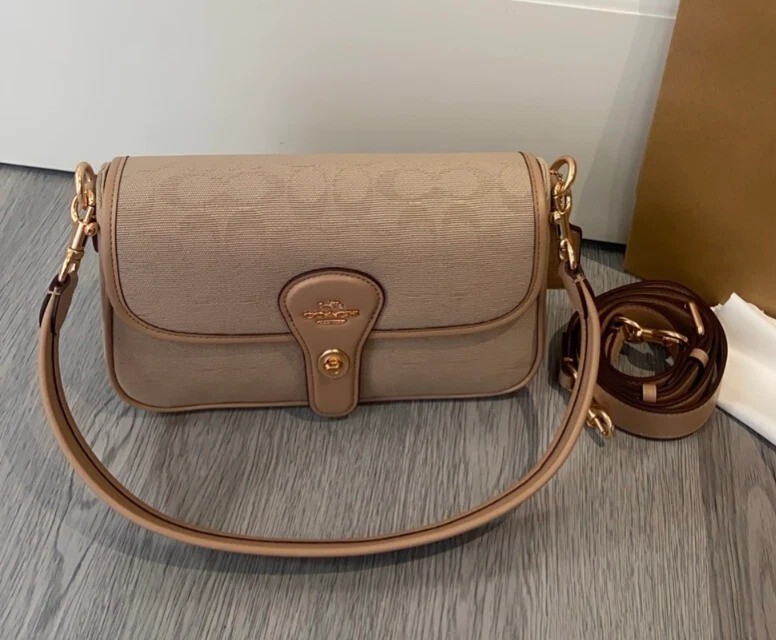 COACH Hadley Shoulder Bag With Signature Canvas Dark Natural CAK49