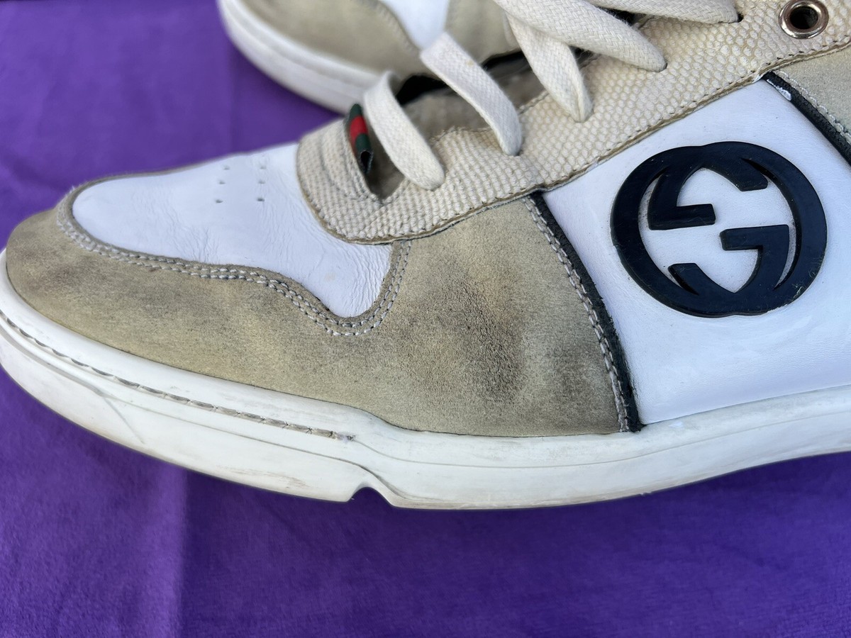 Gucci GG Logo Men's Sneakers with Shearling Tongue White Size 12 G