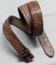 vintage USA made TOOLED buckle belt WESTERN leather 42 brown cowhide LEEGIN