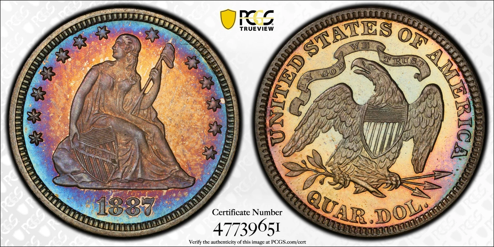 1887 P Seated Liberty Quarter PCGS PR-67 Proof