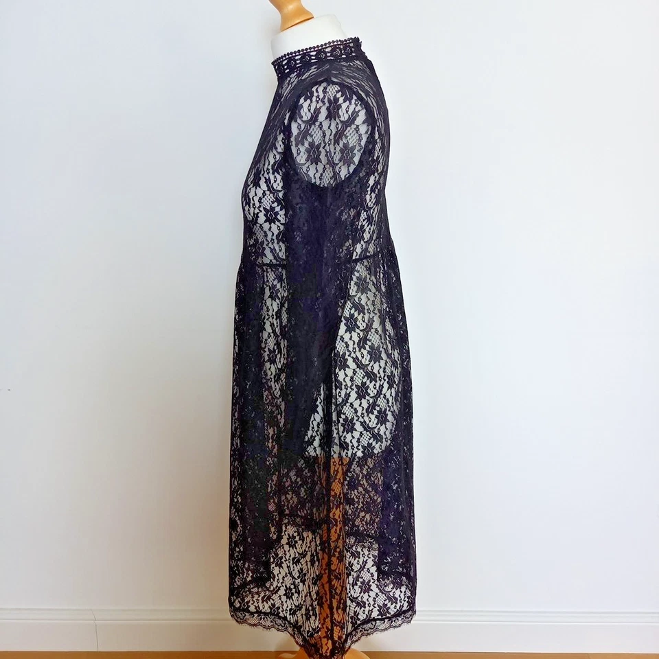 Vestido midi de diseñador vintage años 90 D&G Dolce & Gabbana Reino Unido 8 10 negro de encaje transparente Foto 3 de 4