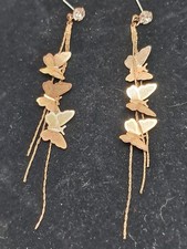 Gold Tone Butterfly Stud With Dangling Earrings Pierced