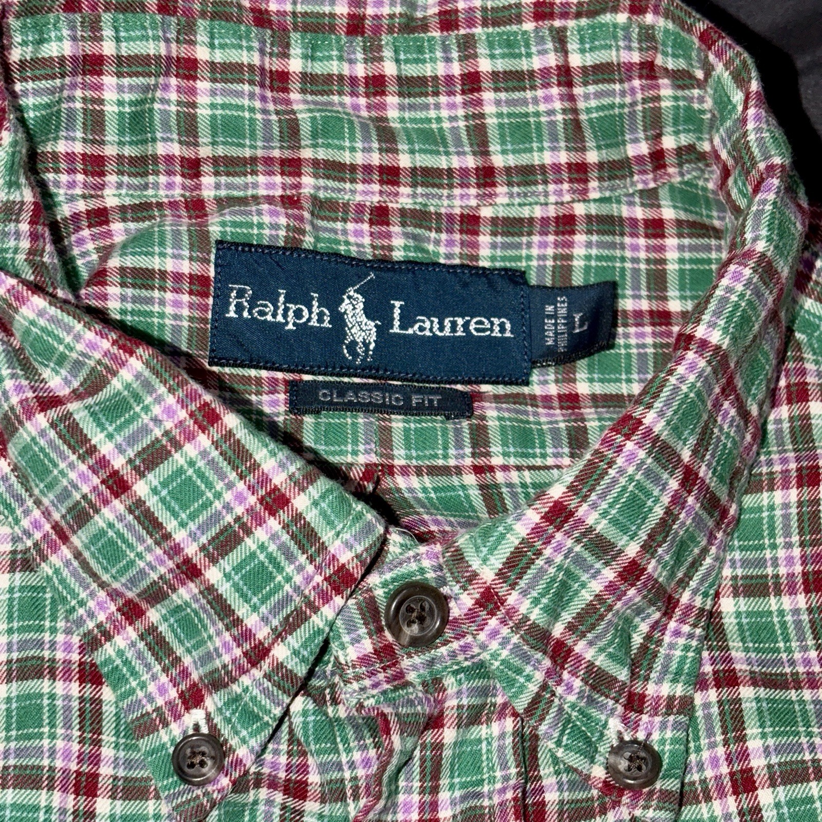 Polo Ralph Lauren Classic Fit L Green Plaid Oxford Button Down LS Vintage Shirt thumbnail 6