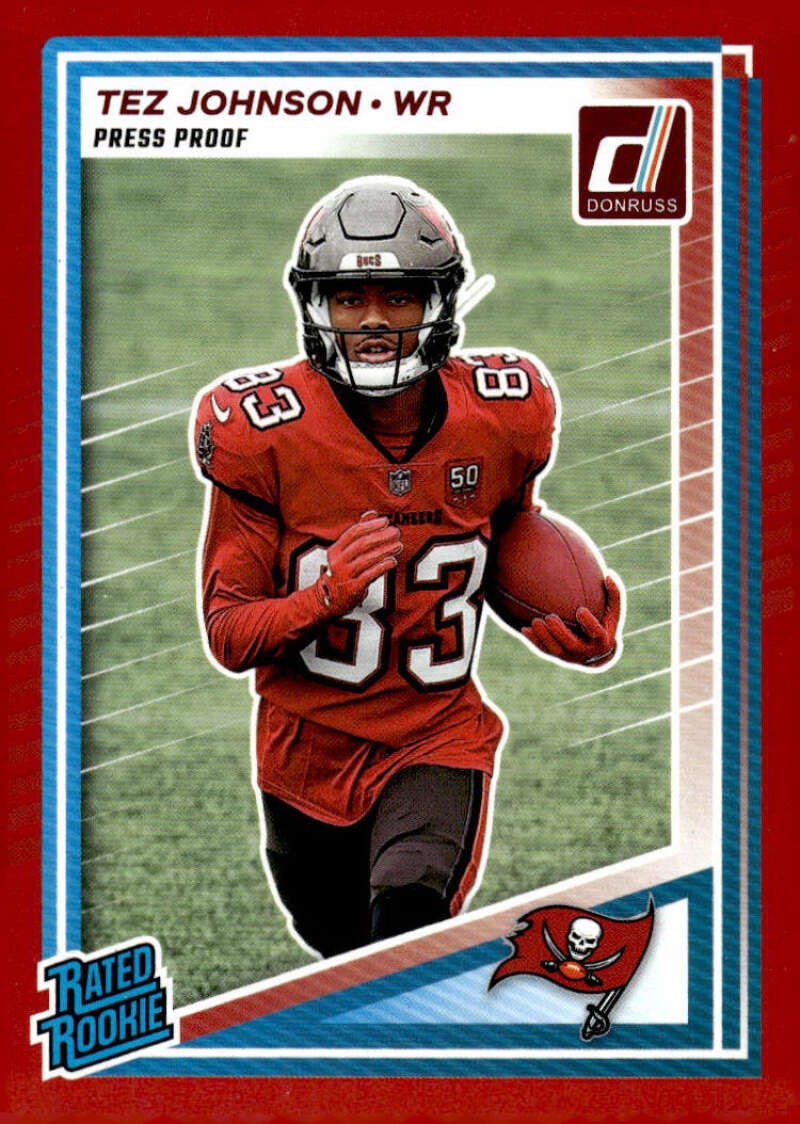 TEZ JOHNSON RC 2025 Donruss Press Proof Red #313 Rated Rookie Buccanee ID:151391