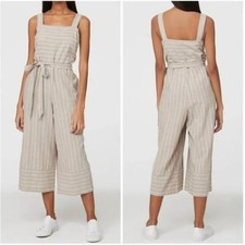 Beach Lunch Lounge Talia Linen Striped Wide Crop Belted Jumpsuit