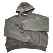 Daisy Street Women XL Oversized Hoodie Washed Black Cross Graphic