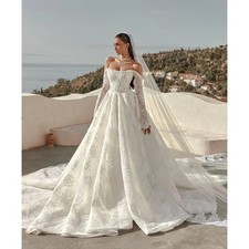 Elegance A-line Wedding Dresses Long Sleeves Princess Lace Applique Ball Gowns
