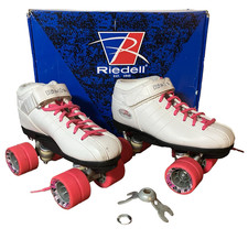 Riedell roller skates white pink model R3 medium width Size 7 wheel 62/95