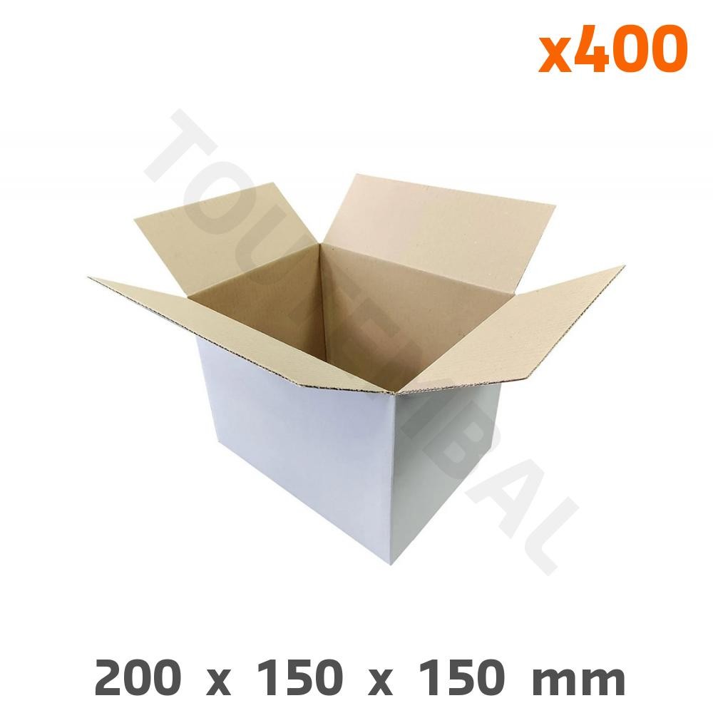 Carton d'emballage blanc en simple cannelure 200x150x150 mm emballage colis x400