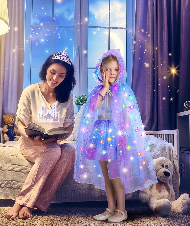 Princess Dress up for Girls, Unicorn Light up Princess Cape Princess Dress Costu - Image 2 of 4