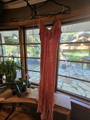 Vtg ICE Y2K Silk Beaded Fairy Dress Asymmetrical Bias Cut Paisley Sz 6 Romantic