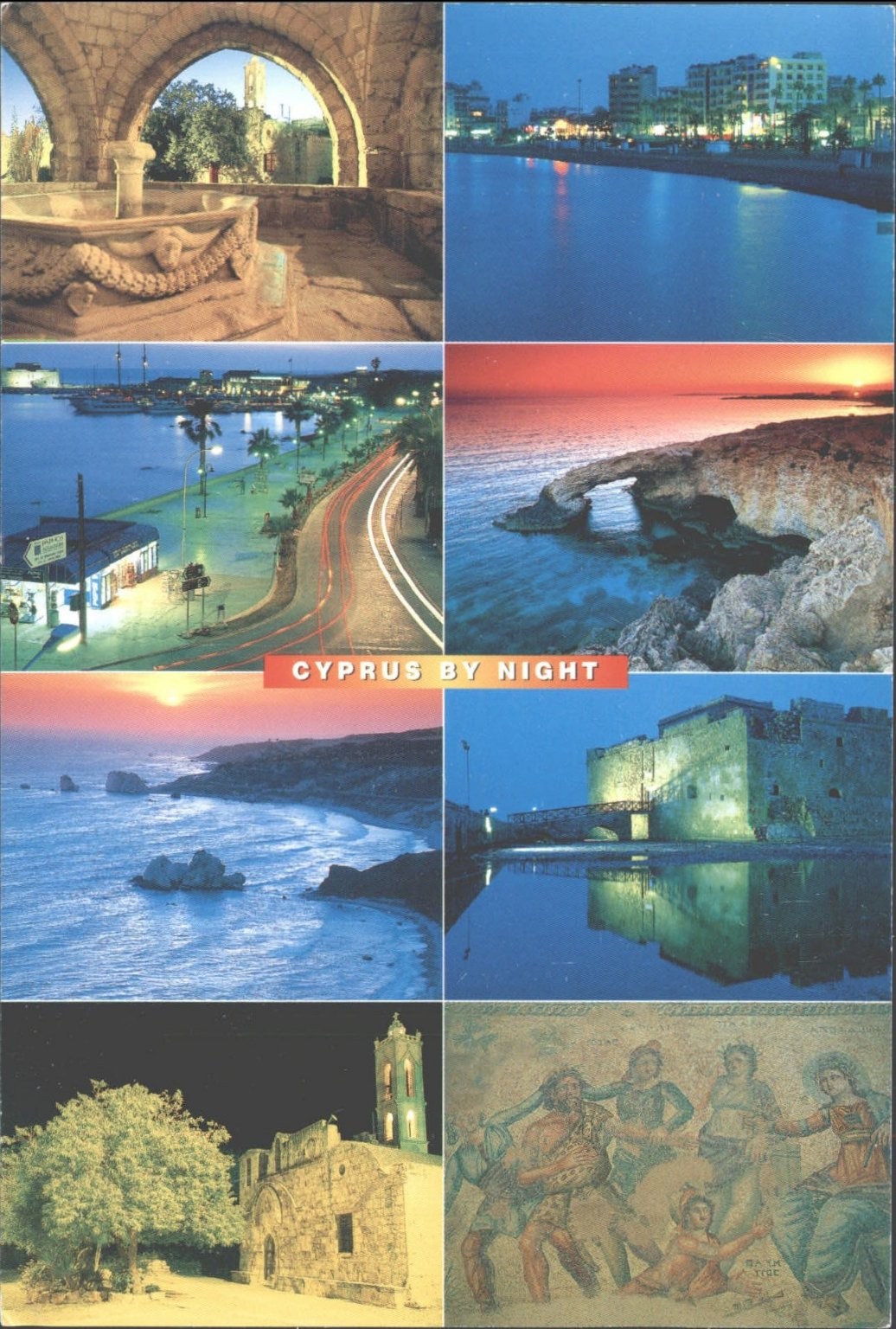 Cyprus By Night Multi-View Postcard - Coastal Scenes, City, Monuments