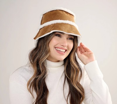 Sprigs Women's Hat Sz L/XL Faux Fur/Suede Floppy Hat Camel A615730