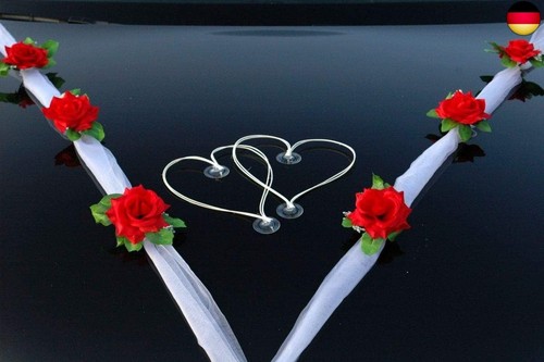 ORGANZA M + HERZEN Braut Paar Rose Deko Dekoration Autoschmuck Hochzeit Car - Bild 5 von 5