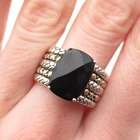 925 Sterling Silver 14K Gold Vintage Real Black Onyx Oxidized Ring Size 8
