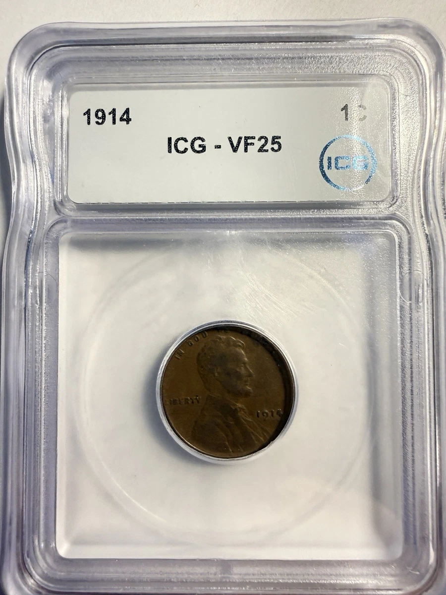VF 25 Graded 1914 Year Lincoln Wheat US Small Cents (1909-1958