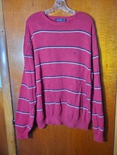  69 Men's Red Nautica Crewneck Sweater With Navy Blue  White Stripes Size XL