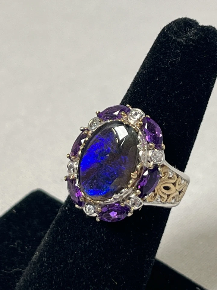 Gems en Vogue Purple Iridescent Ammolite With Amethyst Ring Size 6 - Image 2 of 4