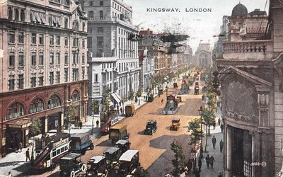 POSTKARTE LONDON KINGSWAY ANIMIERTE SZENE VOGELPERSPEKTIVE um 1931