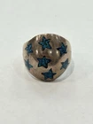Vintage Taxco Mexico ASO 925 Sterling Silver Stars Turquoise Inlay Ring size 6