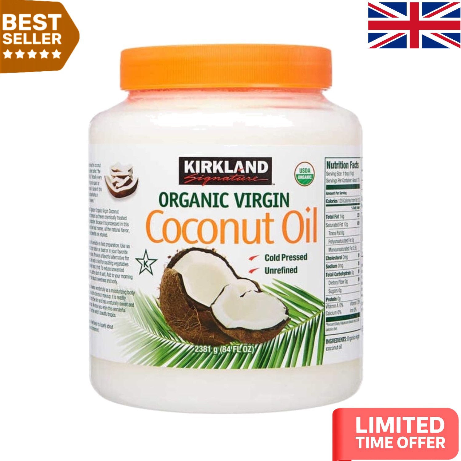 2.48L Organic Virgin Coconut Oil - Cold Pressed for Cooking & Skin Nourishment