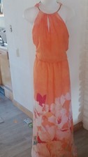 Orange Floral Halter Maxi Dress Sleeveless Long Women's Casual