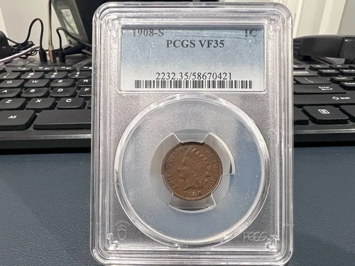 1908-S 1c Indian Head Cent PCGS VF35 (II)