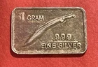 Solid Silver Bar With Kukri Machete Image. Fine .999 Pure Silver! Nicely Toned