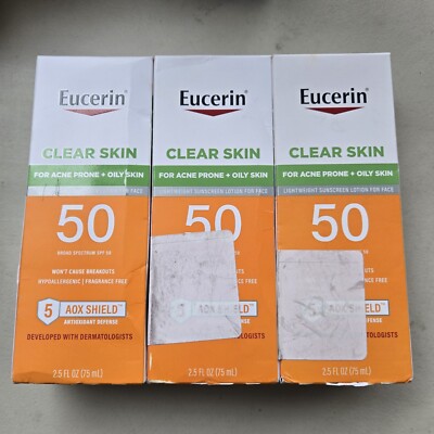 3x Eucerin Clear Skin 2.5oz Lightweight Lotion SPF50 Sunscreen Face Exp 11/25 