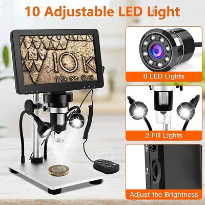 7 Inch LCD 1080P Digital Microscope 1200X Magnifier +Video Recorder +Remote