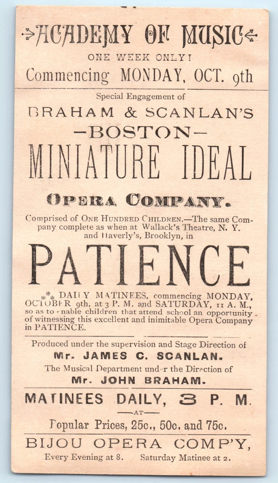 Braham Scanlans Opera Company Victorian Trade Card - Image 2 of 3