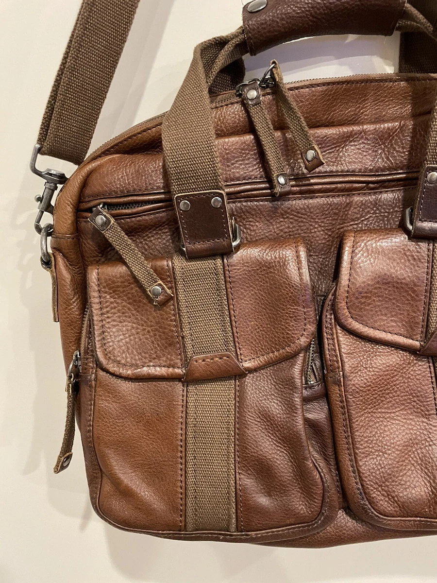 VTG LL Bean Brown Leather Briefcase Satchel Messenger Bag Traveler