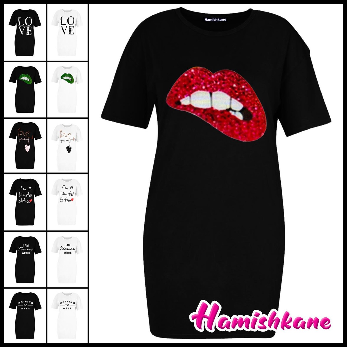 Women's Oversized Slogan Print T-Shirt Dress - Baggy Longline Tunic Mini Top