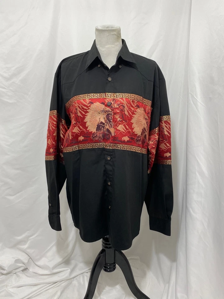 Camisa Western Grande Para Hombre Buffalo Country Negra y Roja Con Botones Foto 2 de 4