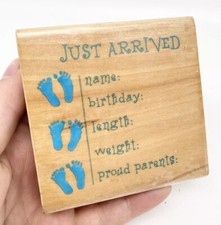 Just Arrived Rubber Stampede Baby Announcement Wooden Rubber Stamp Delta 2004