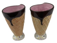 Pier 1 Waffle Cone Ice Cream Bowl Set Sundae Milk Shake Sorbet Unique Treats