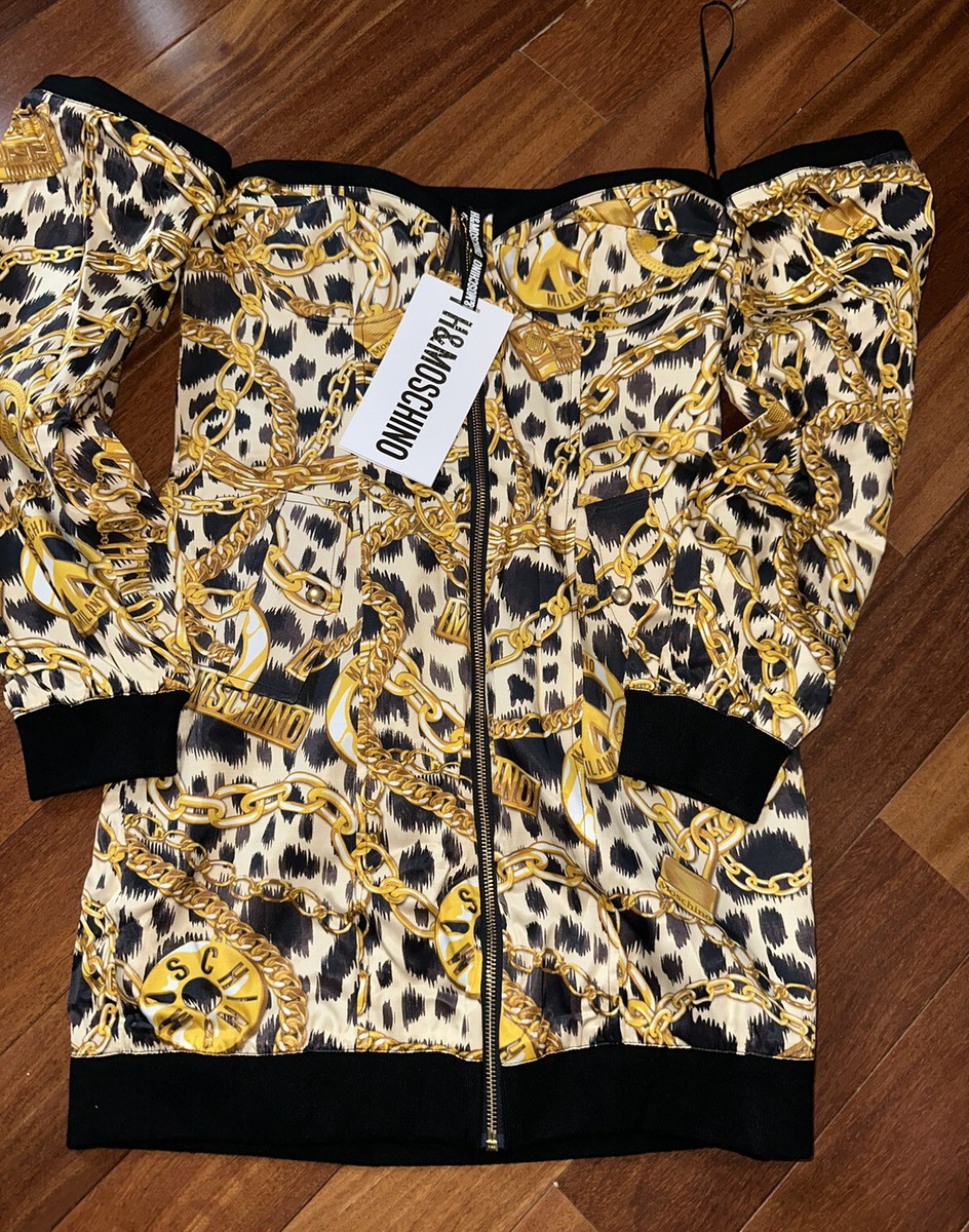 Moschino X HM Womens Off The Shoulder Golden Chain Pattern Dress