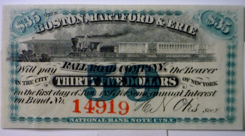 1867 CONFEDERATE Civil War Era Boston Hartford/Erie RAILROAD Note AU+ 1c Auction