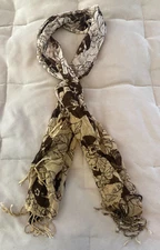 Unbranded Women's Brown Tan Rectangle Fringed Scarf One Size No Tags