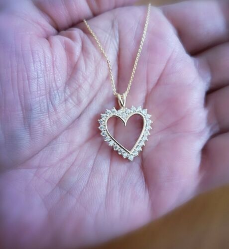 Collana Ciondolo Cuore Donna 1,25Ct Pietra Simulata Pietra Simulata Oro 14K Argento Solido - Foto 1 di 11