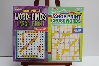 2 Puzzle Books: Crossword & Word Find Game - Large Print Vol 88 & 130