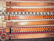 VTG Western C M Co Buckstitch Tooled Embossed Leather Belts 6 pc Size 20 NEW