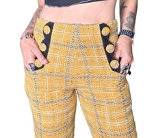 Unique Vintage High Waisted Cropped Pants Plaid 90s Style Punk in Yellow 5X/26