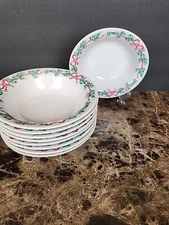 Set of 9 International Tableworks Cereal Soup Bowls Christmas Ribbons 157